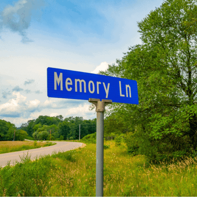 Street sign that says Memory Lane
