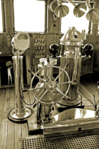 An inside look at the bridge of the Queen Mary Ship